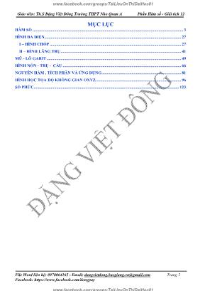 Trắc nghiệm nâng cao môn Toán Lớp 12